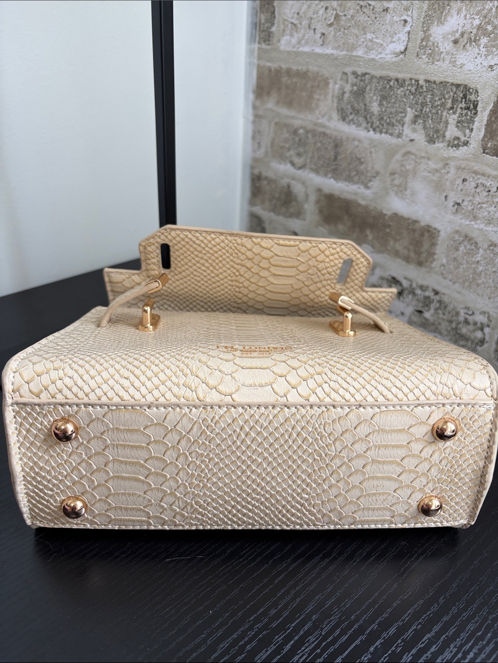 LTL London Cream Python-Embossed Top Handle Bag - Picture 8 of 16